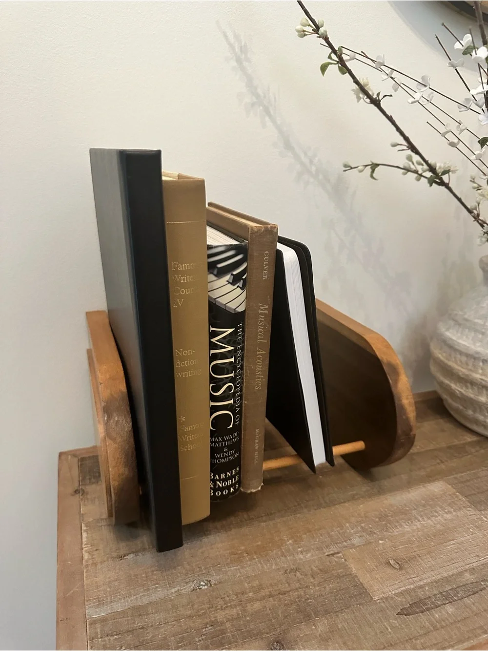 Vintage Wooden Desktop Media Bookend and Organizer - Natural Brown 11.5” Wide